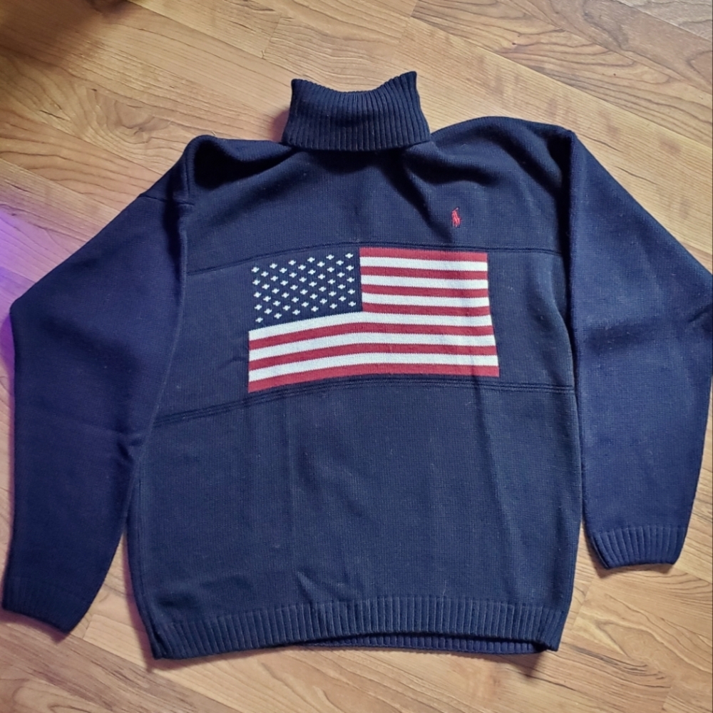 Ralph Lauren American Flag Turtleneck Sweater Men's Large